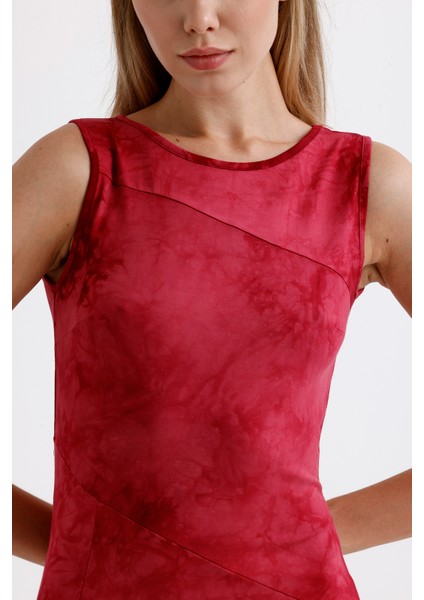 Yırtmaçlı Kolsuz Likralı Viskon Elbise | ELB35734 Bordo Batik