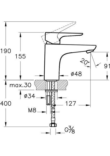 X-Line A42321 Lavabo Bataryası, Krom