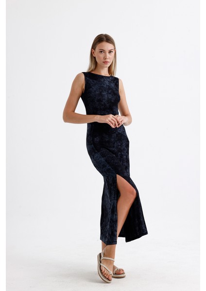 Yırtmaçlı Kolsuz Likralı Viskon Elbise ELB35734 Siyah Batik indirimleri