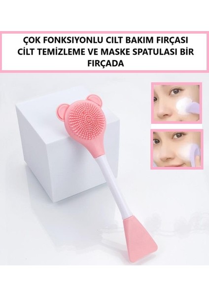 Yüz Makyaj Temizleme Masaj Fırçası - Fonksiyonlu Fırça Maske Spatulası - Cilt Bakım