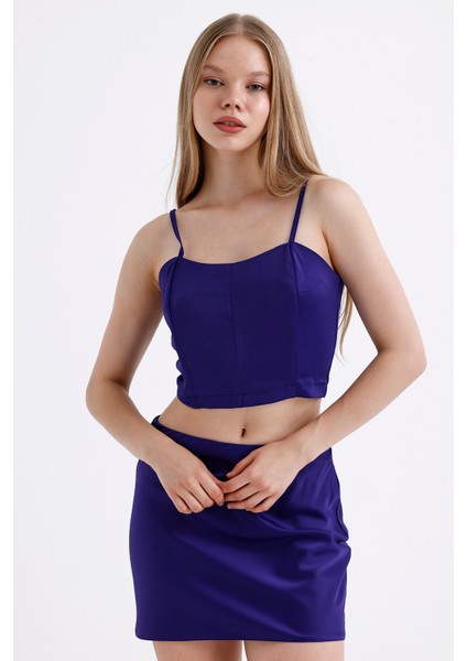 Beli Lastikli Saten Mini Etek | ETK35774 Saks
