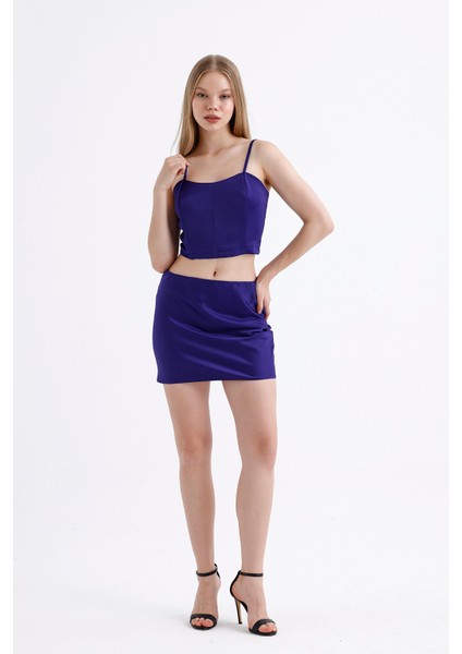 Beli Lastikli Saten Mini Etek | ETK35774 Saks modelleri