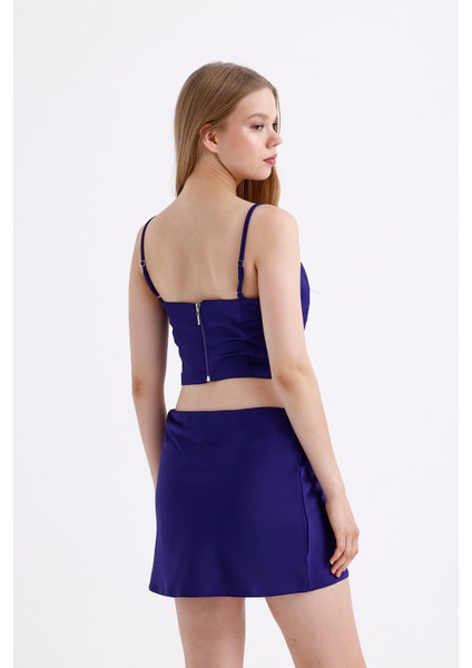 Beli Lastikli Saten Mini Etek | ETK35774 Saks indirimleri