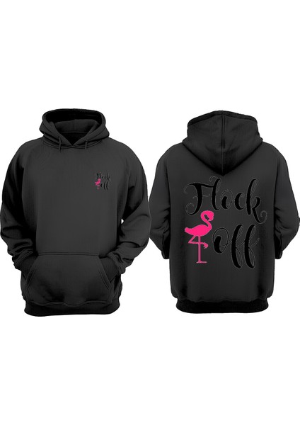Flock Off Tasarım Ön Arka Baskılı Normal Kalıp Siyah Sweatshirt
