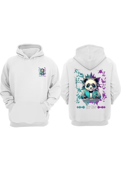 Hip Hop Relax Enjoy Tasarım Ön Arka Baskılı Normal Kalıp Beyaz Sweatshirt