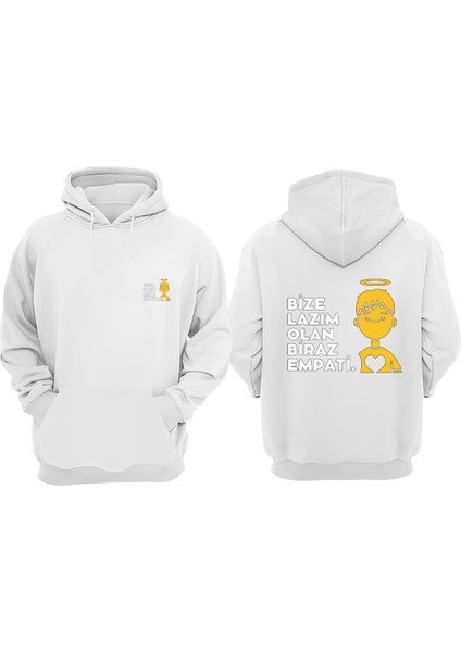 Bize Lazım Olan Empatı Tasarım Ön Arka Baskılı Normal Kalıp Beyaz Sweatshirt