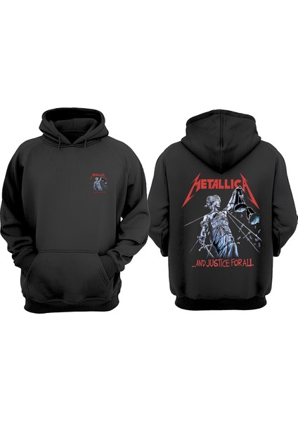 Metallica Heykel Tasarım Ön Arka Baskılı Normal Kalıp Siyah Sweatshirt