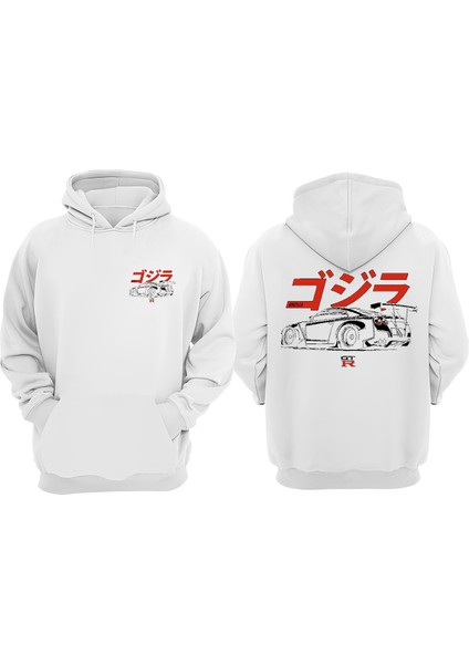 Gtr Car Tasarım Ön Arka Baskılı Normal Kalıp Beyaz Sweatshirt