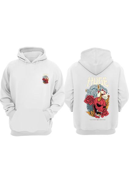 Hude Evil Tasarım Ön Arka Baskılı Normal Kalıp Beyaz Sweatshirt
