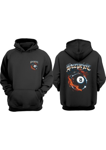 Bilardo Topu Tasarım Ön Arka Baskılı Normal Kalıp Siyah Sweatshirt