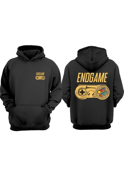 End Game Oyun Konsolu Tasarım Ön Arka Baskılı Normal Kalıp Siyah Sweatshirt