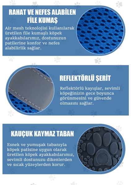 Köpek Ayakkabısı-Kaydırmaz Kauçuk Taban Köpek Ayakkabısı- Reflektörlü,fermuarlı Köpek Ayakkabısı
