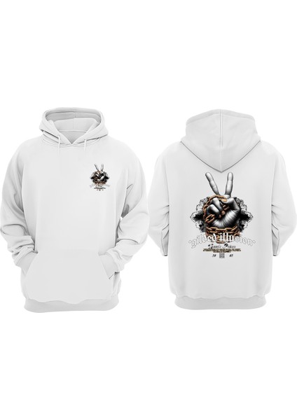 Gilded Illusion Tasarım Ön Arka Baskılı Normal Kalıp Beyaz Sweatshirt