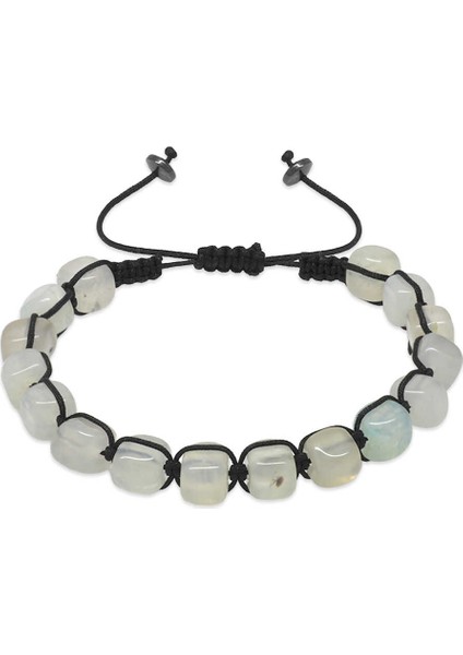 Makrome Örgülü Sıralı Küp Kesim Mavi Akik Doğaltaş Bileklik