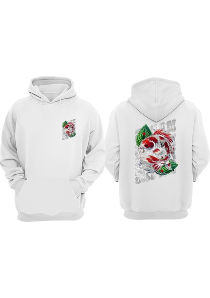 Japan Fish Tasarım Ön Arka Baskılı Normal Kalıp Beyaz Sweatshirt