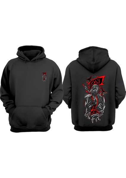 Anime Erkek Karakter Red Tasarım Ön Arka Baskılı Normal Kalıp Siyah Sweatshirt