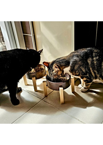 Ahşap Standlı Seramik Kedi Köpek Mama Kabı Çift Yönlü Kullanım 2 Farklı Yükseklik Dayanıklı Mamalık modelleri