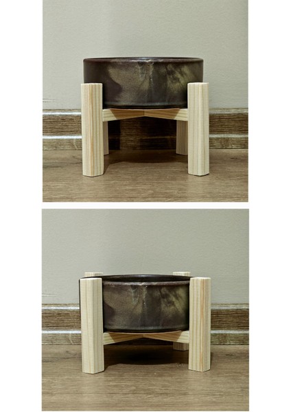 Ahşap Standlı Seramik Kedi Köpek Mama Kabı Çift Yönlü Kullanım 2 Farklı Yükseklik Dayanıklı Mamalık fırsatları