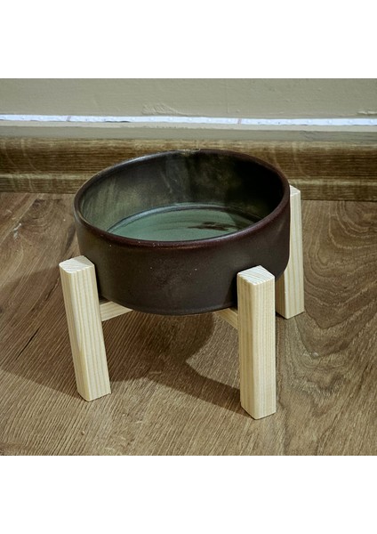 Ahşap Standlı Seramik Kedi Köpek Mama Kabı Çift Yönlü Kullanım 2 Farklı Yükseklik Dayanıklı Mamalık indirimleri