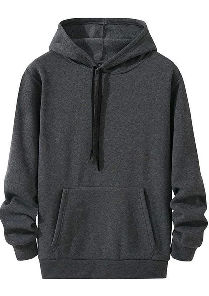 Kadın Uzun Kol Kapşonlu Basic Sweatshirt Hoodie - Füme