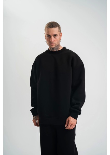 Uzun Kol Bisiklet Yaka Basic Sweatshirt - Siyah fırsatları