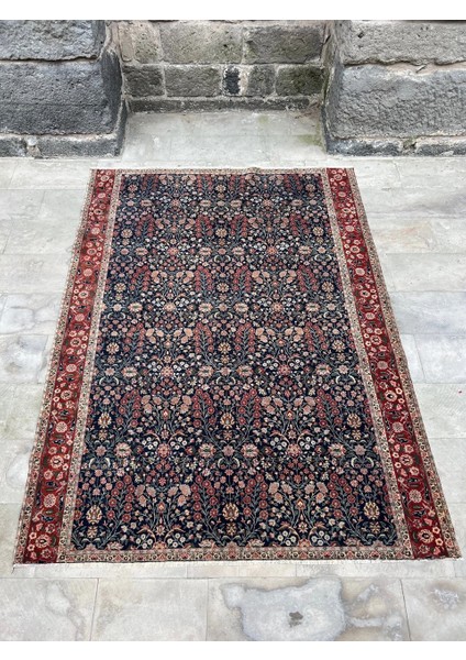 193X258CM Büyük Boy El Dokuma Hereke Halısı Harika El Dokuma Lacivert Kırmızı Renkli Yün Halı