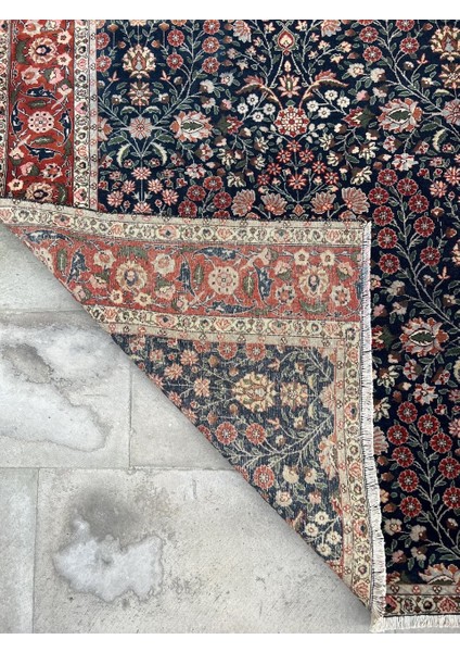 193X258CM Büyük Boy El Dokuma Hereke Halısı Harika El Dokuma Lacivert Kırmızı Renkli Yün Halı