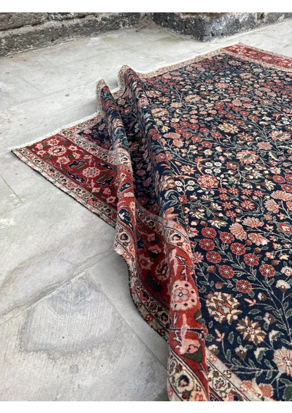 193X258CM Büyük Boy El Dokuma Hereke Halısı Harika El Dokuma Lacivert Kırmızı Renkli Yün Halı