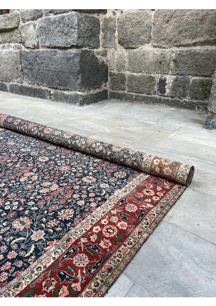 193X258CM Büyük Boy El Dokuma Hereke Halısı Harika El Dokuma Lacivert Kırmızı Renkli Yün Halı