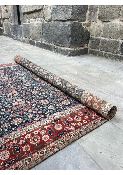 193X258CM Büyük Boy El Dokuma Hereke Halısı Harika El Dokuma Lacivert Kırmızı Renkli Yün Halı