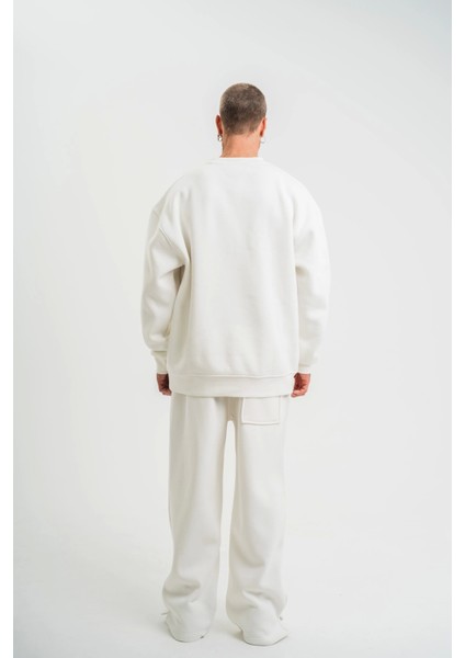 Uzun Kol Bisiklet Yaka Basic Sweatshirt - Beyaz