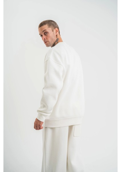 Uzun Kol Bisiklet Yaka Basic Sweatshirt - Beyaz