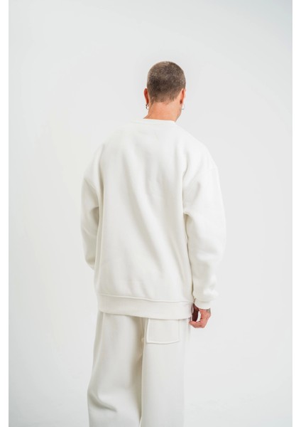 Uzun Kol Bisiklet Yaka Basic Sweatshirt - Beyaz
