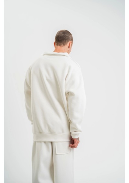 Uzun Kol Bisiklet Yaka Basic Sweatshirt - Beyaz