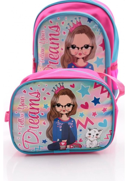 Mikro Muggle Girl Kız Ilkokul Çantası ve Beslenme Çantası 2li Set Pembe