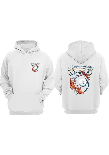 Unisex Bilardo Topu Tasarım Ön Arka Baskılı Normal Kalıp Beyaz Sweatshirt