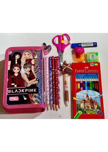 Cappi Bag Black Pink Pembe Renkli 3 Fermuarlı Bölmeli Çocuk Okul Kalem Kutusu Seti 19X11X6CM