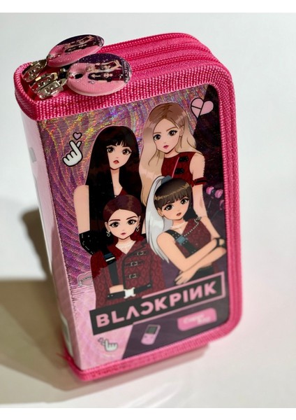 Cappi Bag Black Pink Pembe Renkli 3 Fermuarlı Bölmeli Çocuk Okul Kalem Kutusu Seti 19X11X6CM