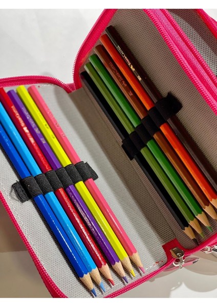 Cappi Bag Black Pink Pembe Renkli 3 Fermuarlı Bölmeli Çocuk Okul Kalem Kutusu Seti 19X11X6CM