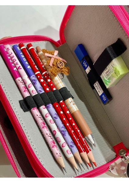 Cappi Bag Black Pink Pembe Renkli 3 Fermuarlı Bölmeli Çocuk Okul Kalem Kutusu Seti 19X11X6CM