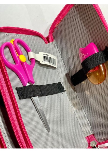 Cappi Bag Black Pink Pembe Renkli 3 Fermuarlı Bölmeli Çocuk Okul Kalem Kutusu Seti 19X11X6CM