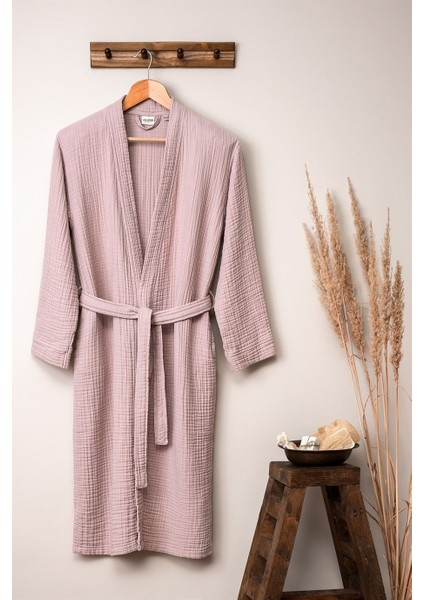 Unisex Kimono Müslin Bornoz Pudra