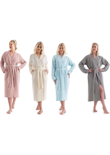 Unisex Kimono Müslin Bornoz Pudra fırsatları