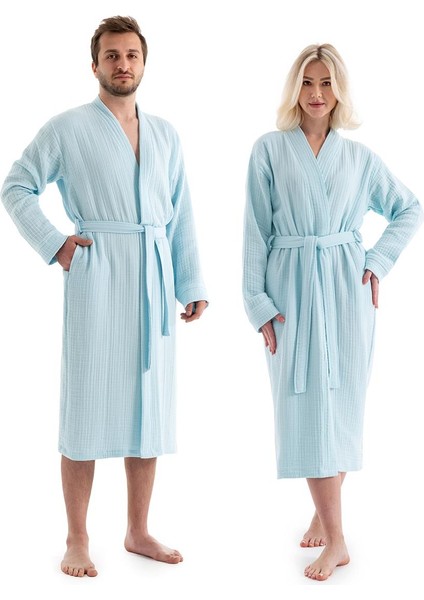 Unisex Kimono Müslin Bornoz Mint