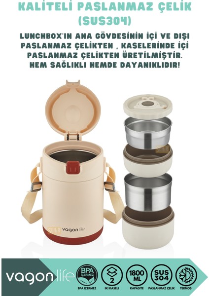 Bento 1800ML Lunchbox Yeni Koleksiyon 2 Kaseli 4-6 Saat Sıcak/soğuk Termos Özellikli Çelik Sefer Tası Yemek Kutusu modelleri