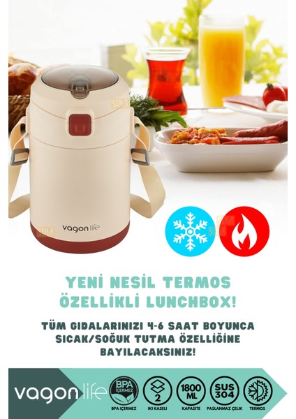 Bento 1800ML Lunchbox Yeni Koleksiyon 2 Kaseli 4-6 Saat Sıcak/soğuk Termos Özellikli Çelik Sefer Tası Yemek Kutusu fırsatları