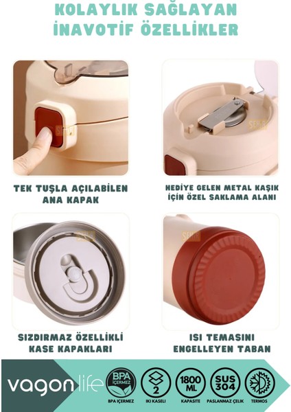 Bento 1800ML Lunchbox Yeni Koleksiyon 2 Kaseli 4-6 Saat Sıcak/soğuk Termos Özellikli Çelik Sefer Tası Yemek Kutusu indirimleri