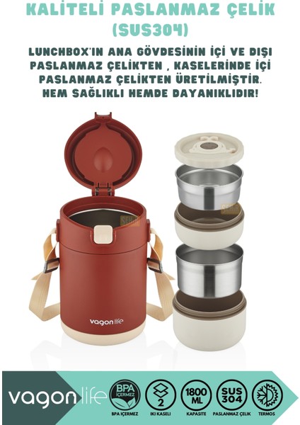 Bento 1800ML Lunchbox Yeni Koleksiyon 2 Kaseli 4-6 Saat Sıcak/soğuk Termos Özellikli Çelik Sefer Tası Yemek Kutusu indirimleri