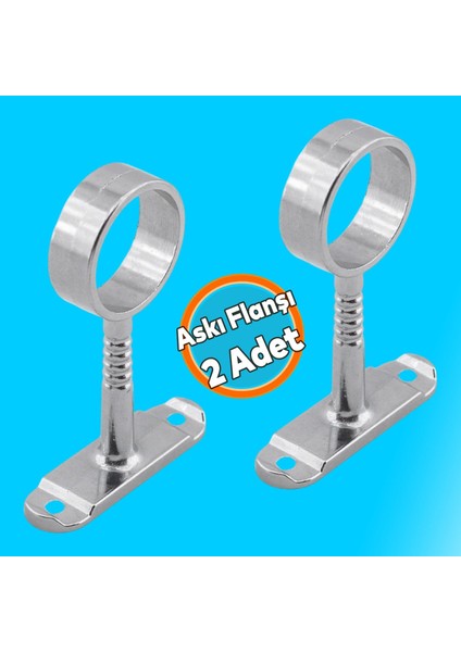 (2 Adet) Askı Flanşı Oval Dolap Boru Sabitleme Kıyafet Elbise Askı Flanş Aparatı Krom 75 x 25 mm