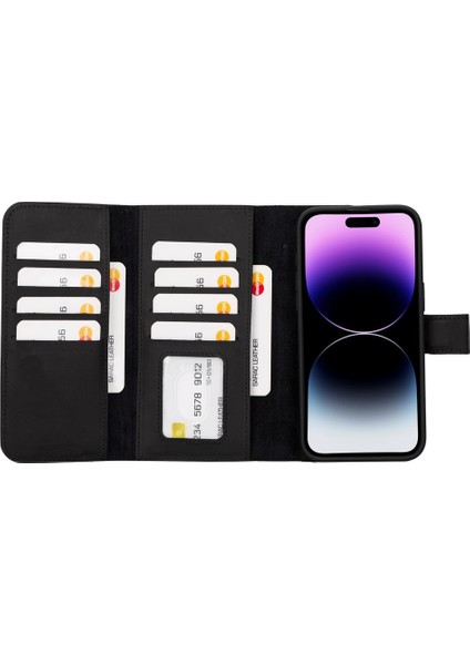 Apple iPhone 15 Pro Max Uyumlu Deri Cüzdanlı Kılıf Santa G1